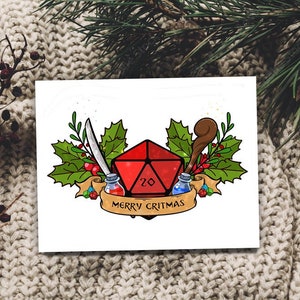 D20-wenskaart, Merry CRITMAS, Nerdy-kerstkaart, kaart voor gamer, gamingkaart op tafel, kerstkaart dobbelstenenliefhebber, fantasykaart