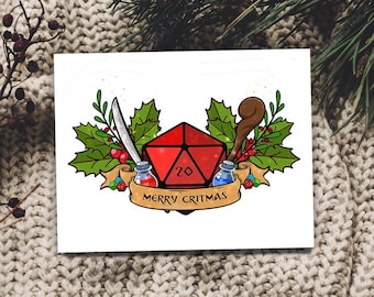 D20 Greeting Card, Merry Critmas,, Critical Hit, Natural 20, Holiday A2 Card, Nerdy Christmas Card, Greeting Card for Gamer