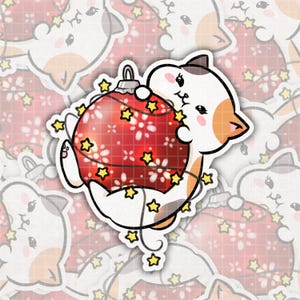Meowy Christmas Sticker & Magnet, Funny Cat Sticker, Christmas Cats, Holiday Fat Cat Sticker, Stocking Stuffer for Cat Lover, Kawaii Cat