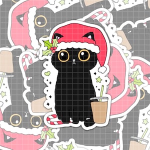 Christmas Cat Sticker, Meowy Christmas Sticker, Water Bottle and Laptop Decal, Kawaii Kindle Sticker, Stocking Stuffer, Gift for Cat Lover