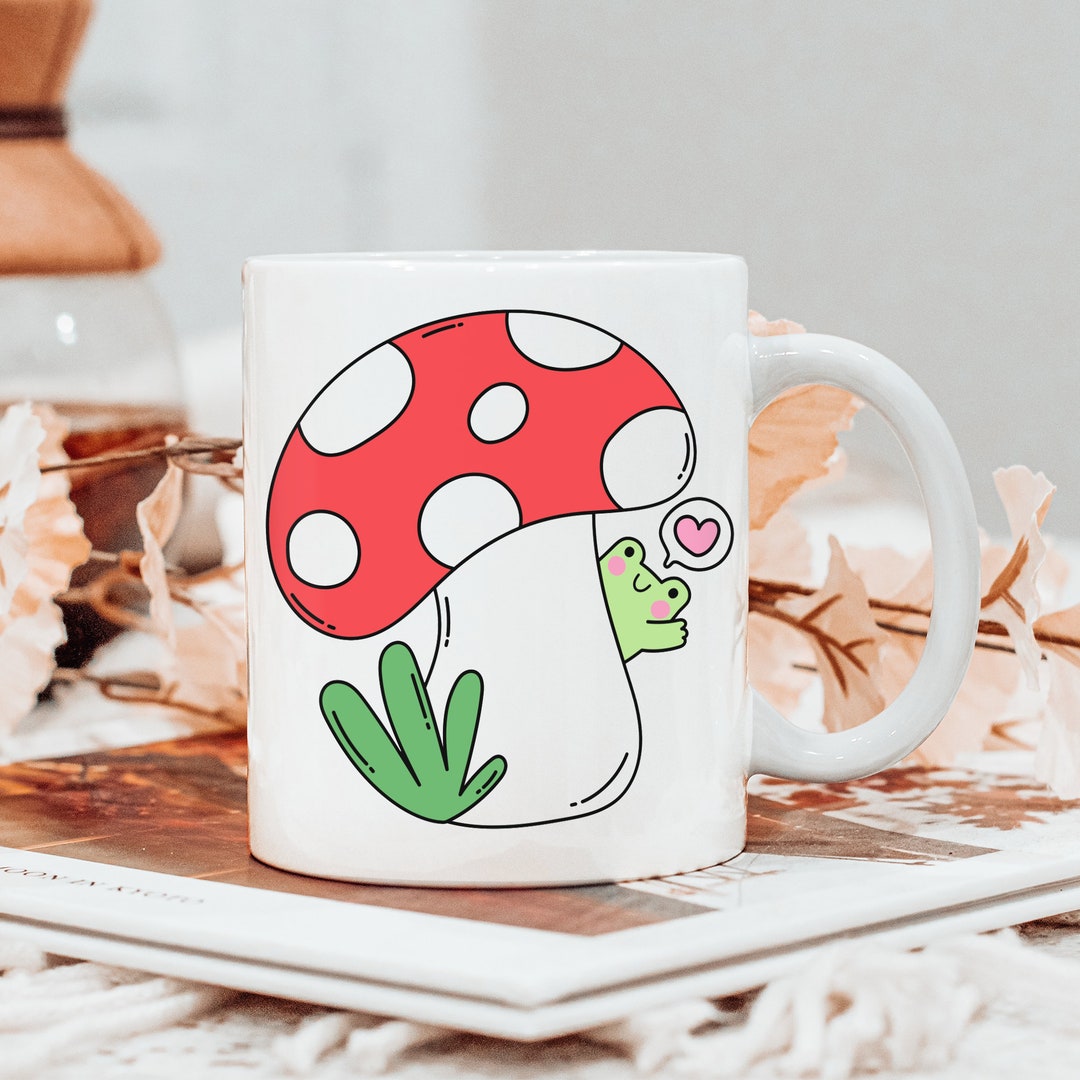 Green Frog Mushroom Mug, Cute Frog Lover Mug, Housewarming Coffee Cup ...