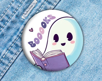Reading Ghost Pin, Bookish Button, Gift for Book Lover, Kawaii Ghost Pin, Book Keychain, Bookish Magnet, Hat Pin, Backpack Pin, Cute Pin