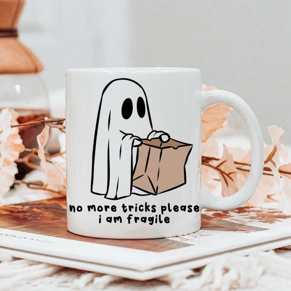 Funny Ghost Mug, I am Fragile, Vintage Halloween Ghost, Funny Introvert Mug, Anxiety Mug, Sad Ghost Club, Housewarming Mug, Trick or Treat