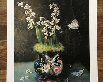 Jacinthe blanche et papillons de nuit (tirage)