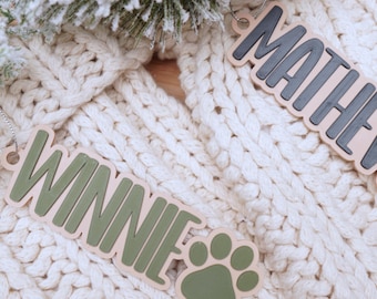 Personalized Christmas Stocking Name Tags, Stocking Tag Decor for Holiday, Trendy Font Custom Name Tags