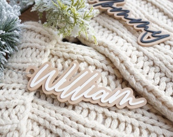 Personalized Christmas Stocking Name Tags, Stocking Tag Decor for Holiday, Trendy Font Custom Name Tags