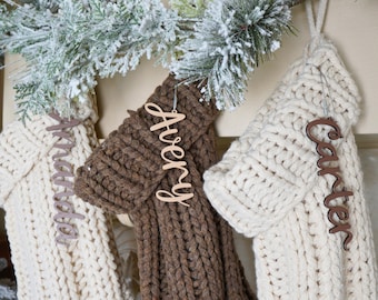 Personalized Christmas Stocking Name Tags, Stocking Tag Decor for Holiday, Rustic Chic Custom Name Tags