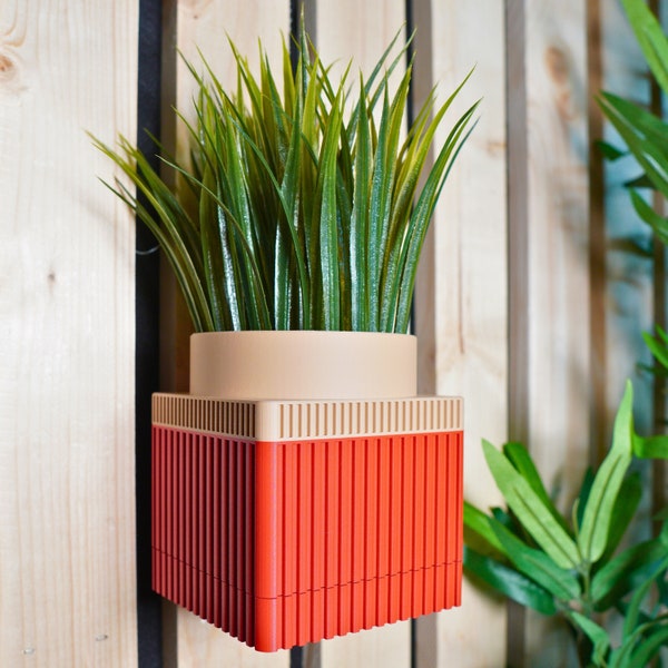 Indoor Planter Wall Pot, Square Mid-Century Wall Planter with removable drip tray. Modern Home Plant Decor.