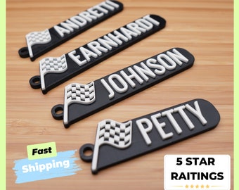 Personalized Racing Fan Keychain, Bag Tag | Backpack Tags, Custom Checkered Flag Keyring, Charms, Unique Racing Fan Gift