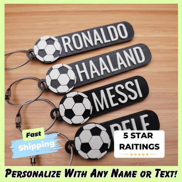Personalized Soccer Keychain | Backpack Tags, 3D Printed Keychains, Kid's Name Tags, Sport Keyrings, Charms
