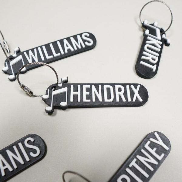Gepersonaliseerde sleutelhangers voor bandnota | Rugzaklabels, 3D-geprinte sleutelhangers, naamkaartjes voor kinderen, sleutelhangers muzieknoot, bedels