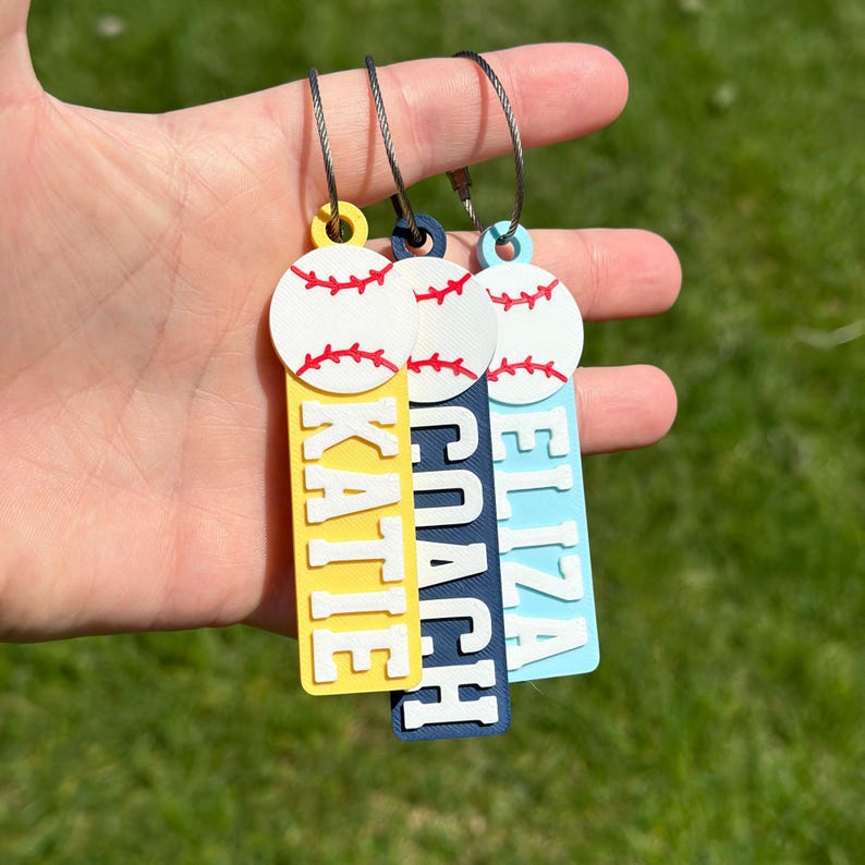 Baseball Bag Tag, Personalized Baseball Keychain With Name & Number ...