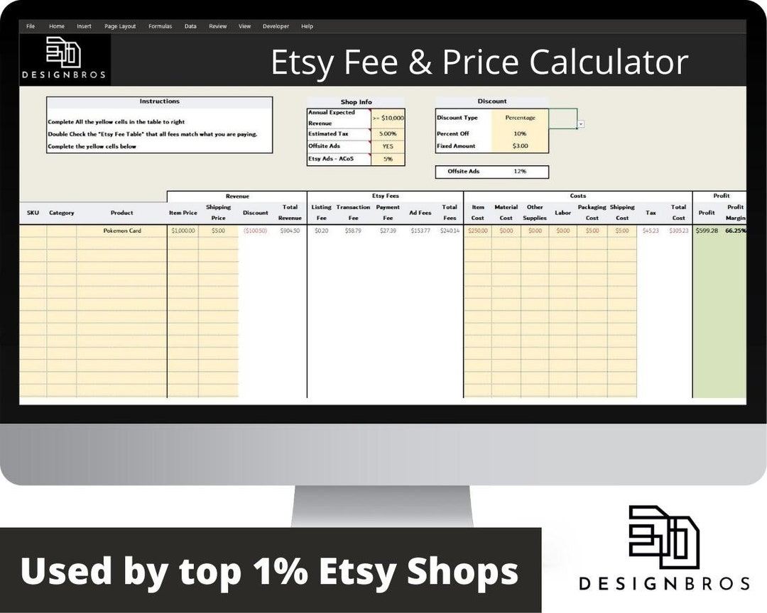 Etsy Fee and Profit Calculator Excel & Google Sheets Instant Download