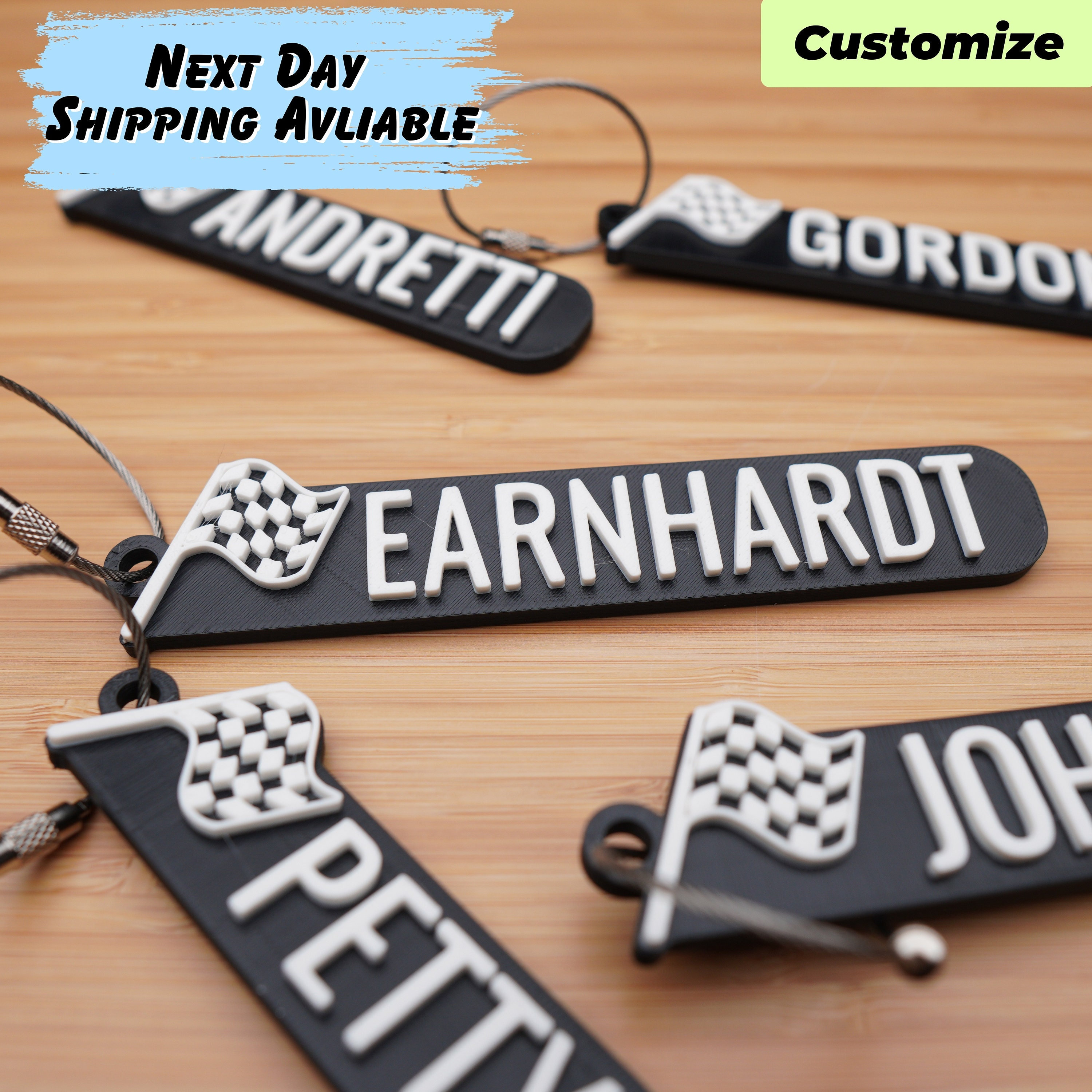 Personalized Racing Keychain Bag Tag | Backpack Tags, Custom Checkered Flag Keyring, Charms, Unique Racing Fan Gift - Durable Hard Plastic