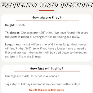 Frequently asked questions for personalized kids keychains — how to order, dimensions, shipping times from Wisconsin, and bulk order discount info