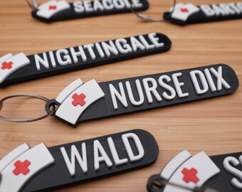 Personalized Nurse Keychain Bag Tag | RN Custom Name Tag, Nurse Backpack Tag, RN Name Keychain, Unique Nurse Gift