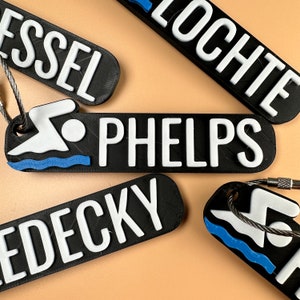 Personalized Swim Team Keychain | Backpack Tags, 3D Printed Keychains, Kid's Name Tags, Sport Keyrings, Charms