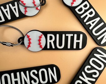 Personalized Baseball Keychain | Backpack Tags, 3D Printed Keychains, Kid's Name Tags, Sport Keyrings, Charms