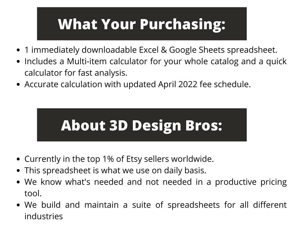 Etsy Fee and Profit Calculator Excel & Google Sheets Etsy