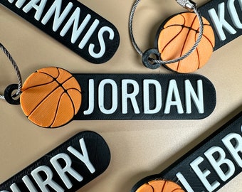 Personalized Basketball Keychain | Backpack Tags, 3D Printed Keychains, Kid's Name Tags, Sport Keyrings, Charms