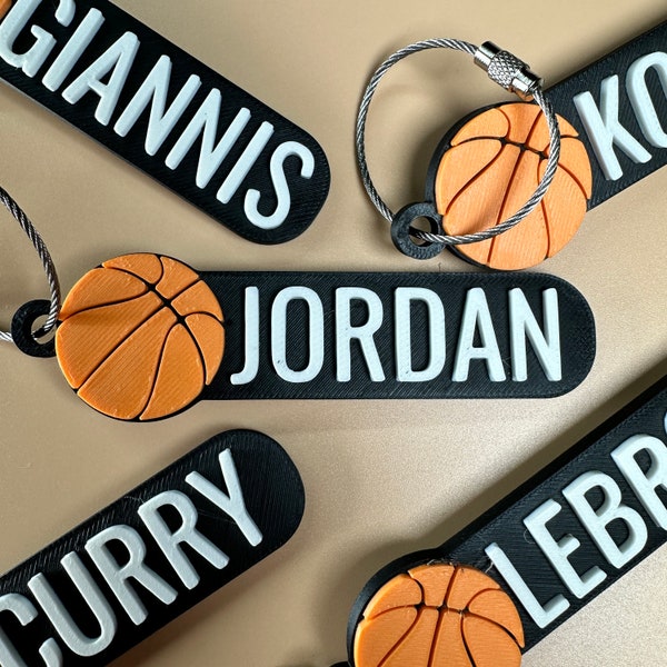 Personalized Basketball Keychain | Backpack Tags, 3D Printed Keychains, Kid's Name Tags, Sport Keyrings, Charms