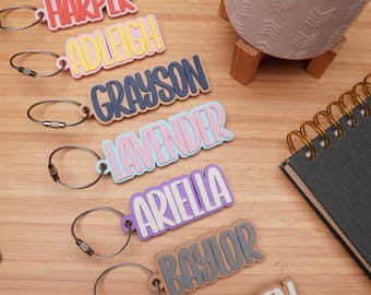 Personalized "Simple" Backpack Name Tags | Kids Custom Backpack Keychains | Kids Name Tags | Lunch Box Keychain - Back to School Gifts