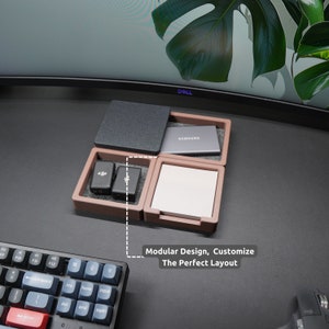Desk Organization Catch All Tray Set + Sticky Note Holder (MagSquares) Home Office and Desk Storage Accessories, Husband Gift, Coworker Gift