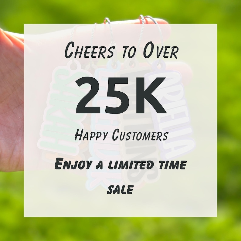 customers)	Cheers to over 25,000 happy customers — limited time sale on personalized 3D printed nametags and custom kids keychains from PrimusPrintsCo