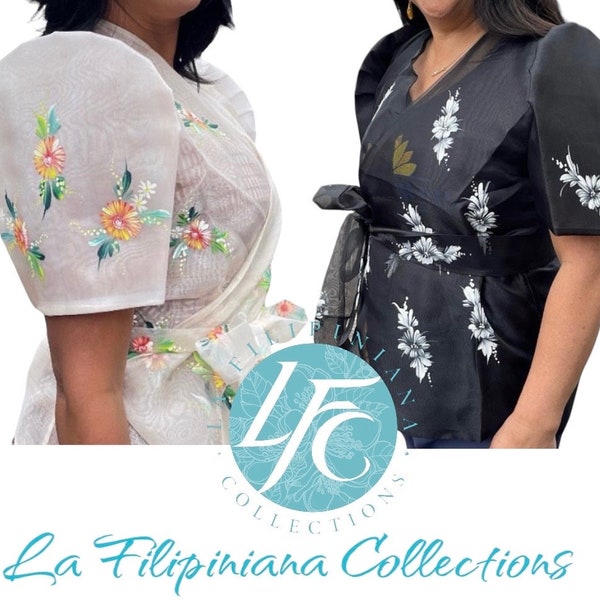 Filipiniana Wrap Around with Butterfly Sleeves - Philippine size, runs small. Pls see size chart on photos. DESIGNS MAY VARY