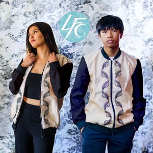 Filipiniana Barong Bomber Jacket (Philippines size - please check size chart in photos), Designs may vary