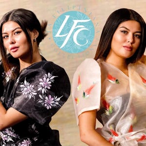 Filipiniana Wrap Around with Butterfly Sleeves - Philippine size, runs small. Pls see size chart on photos. DESIGNS MAY VARY.