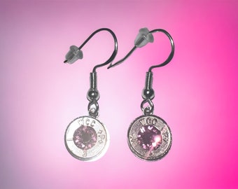 October Birthstone Bullet Dangle Earrings, Silver Color, Nickel free fish hook earrings