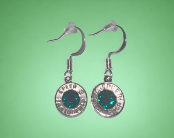 May Birthstone Bullet Dangle Earrings, Silver Color, Nickel free fish hook earrings