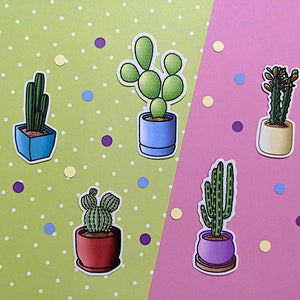 Cute Cactus Sticker, Stationery, Kawaii, Planner, Bullet Journal, Sticker Flake, Plant, (Single or 3 Pack)