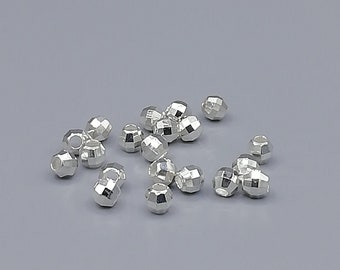 20pcs 925 Sterling Silver Faceted Diamond Cut Round Beads – 4mm, 5mm, 6mm – Unbranded – Charm Making, Jewelry Supplies