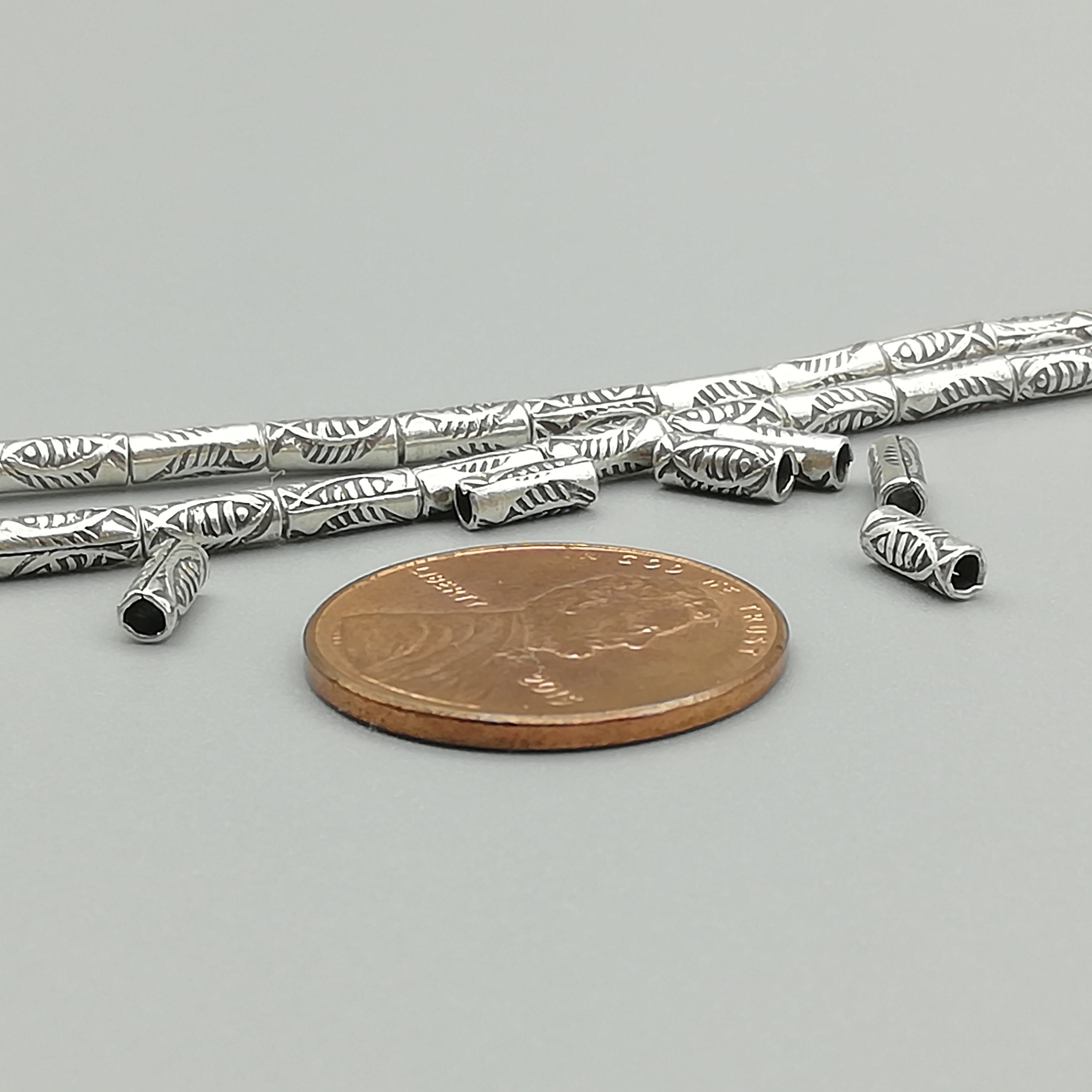 15 Sterling Silver Etched Fish Tubular Beads 97 Sterling Etsy