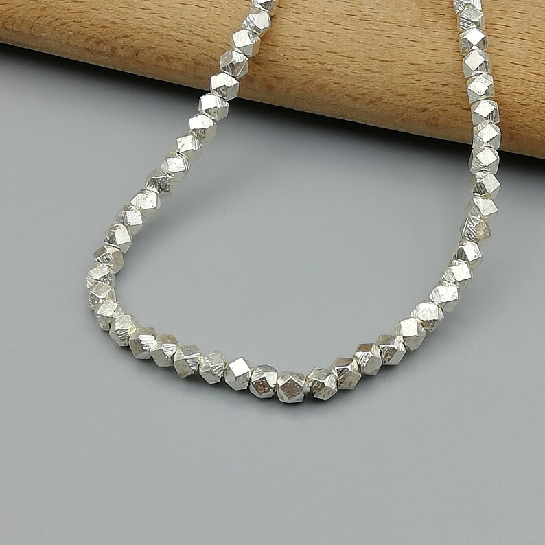 15 Sterling Silver Hammered Faceted Beads Geometric Beads Etsy