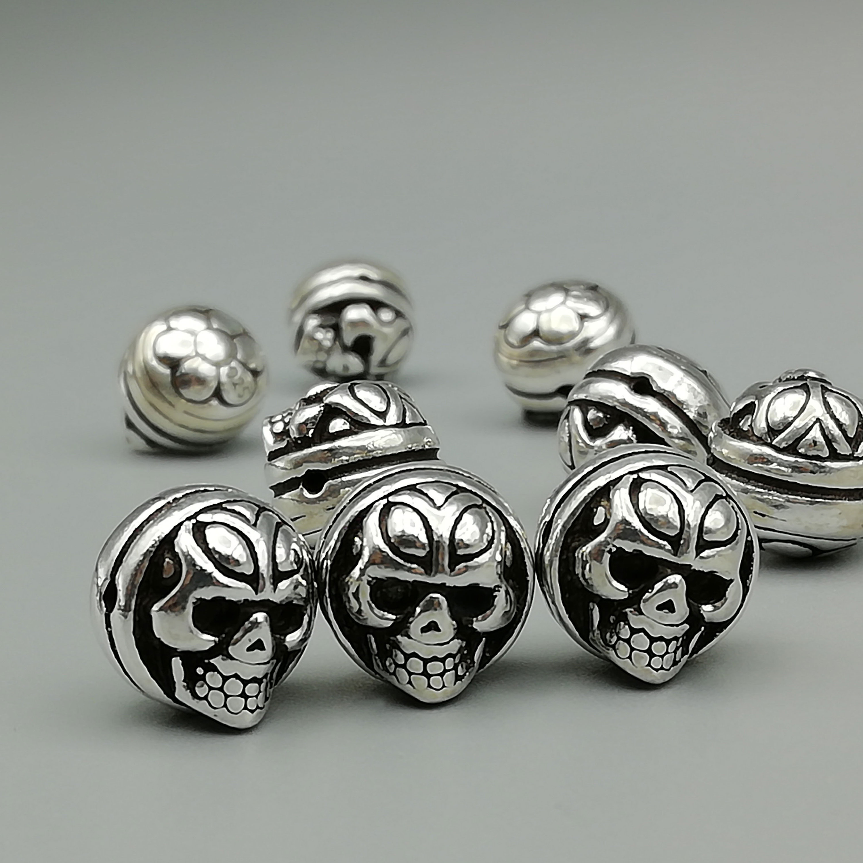 1 Sterling Silver 10mm Skull Bead 925 Sterling Silver Beads | Etsy