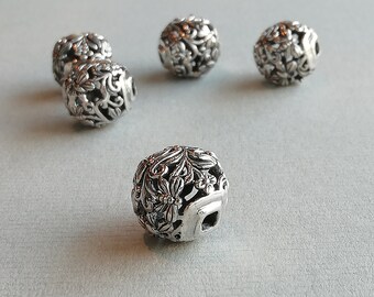 1 Sterling Silver 16mm Carved Floral Bead | 925 Sterling Silver Beads | BP286