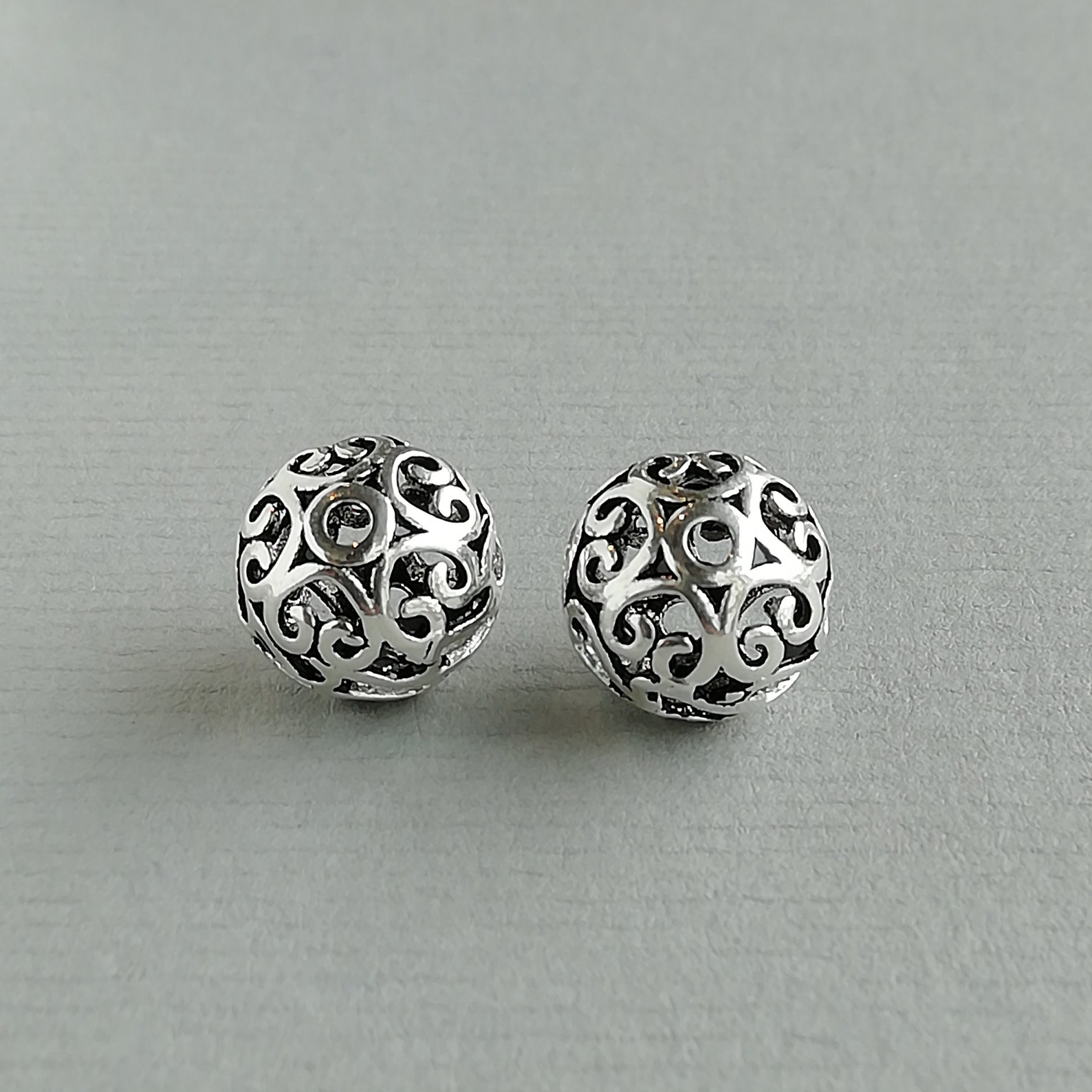 2 Sterling Silver 10mm Filigree Beads 925 Sterling Silver Etsy