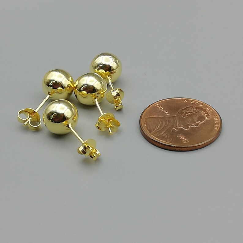 2 Pairs of 8mm Gold Ball Studs 925 Gold Plated Sterling Etsy