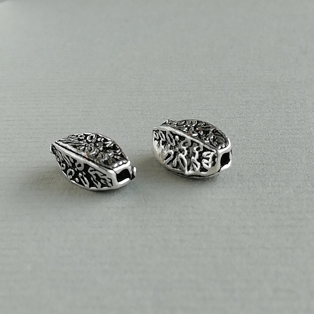 2 Sterling Silver Tubular Etched Floral Beads 925 Sterling - Etsy