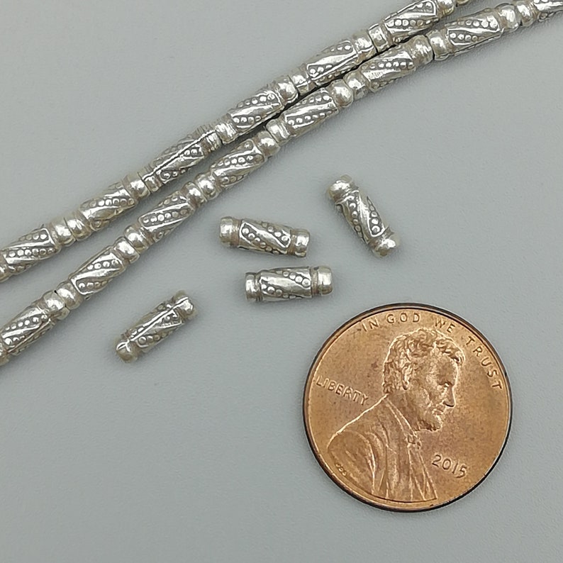12 Sterling Silver Etched Tubular Beads 97 Sterling Silver Etsy