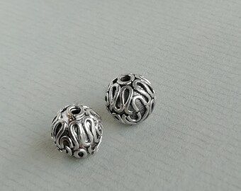 OM OHM SIGN Yoga Hindu Beads 925 Bali Sterling Silver 8mm or 10mm 2 per ...