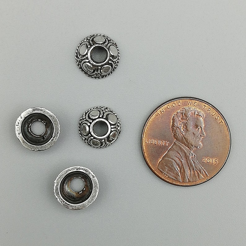 4 Sterling Silver Dotted Bead Caps 925 Sterling Silver Beads Etsy