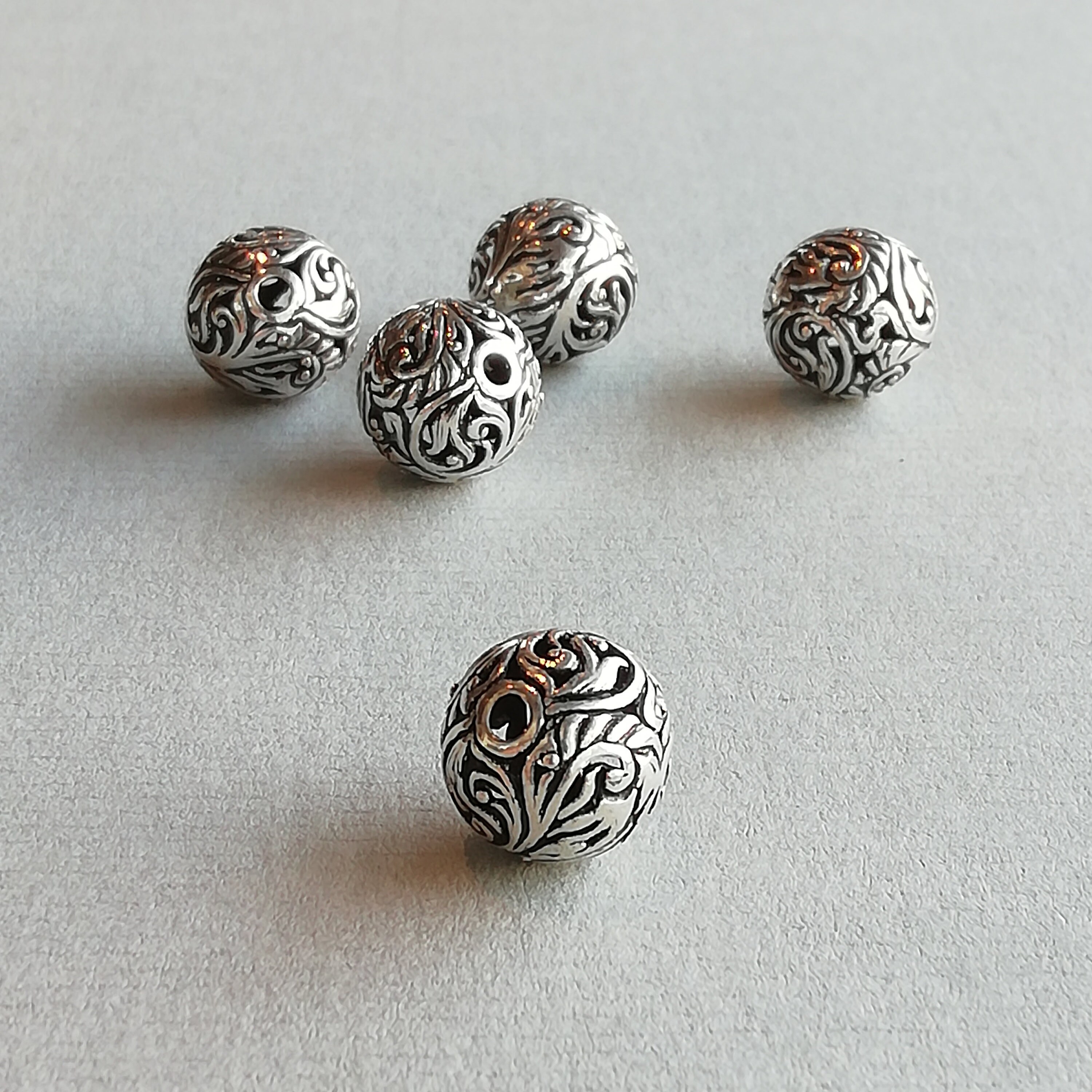 1 Sterling Silver 12mm Carved Filigree Bead 925 Sterling Etsy