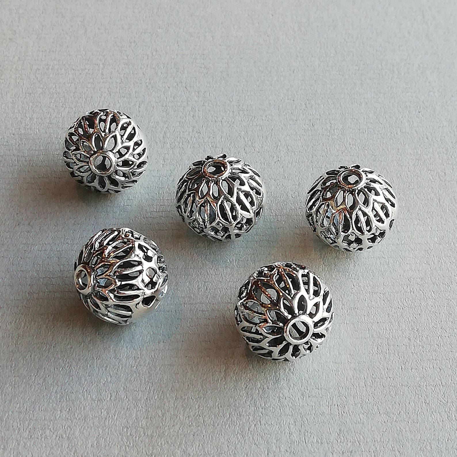 1 Sterling Silver 14mm Carved Filigree Bead 925 Sterling Etsy
