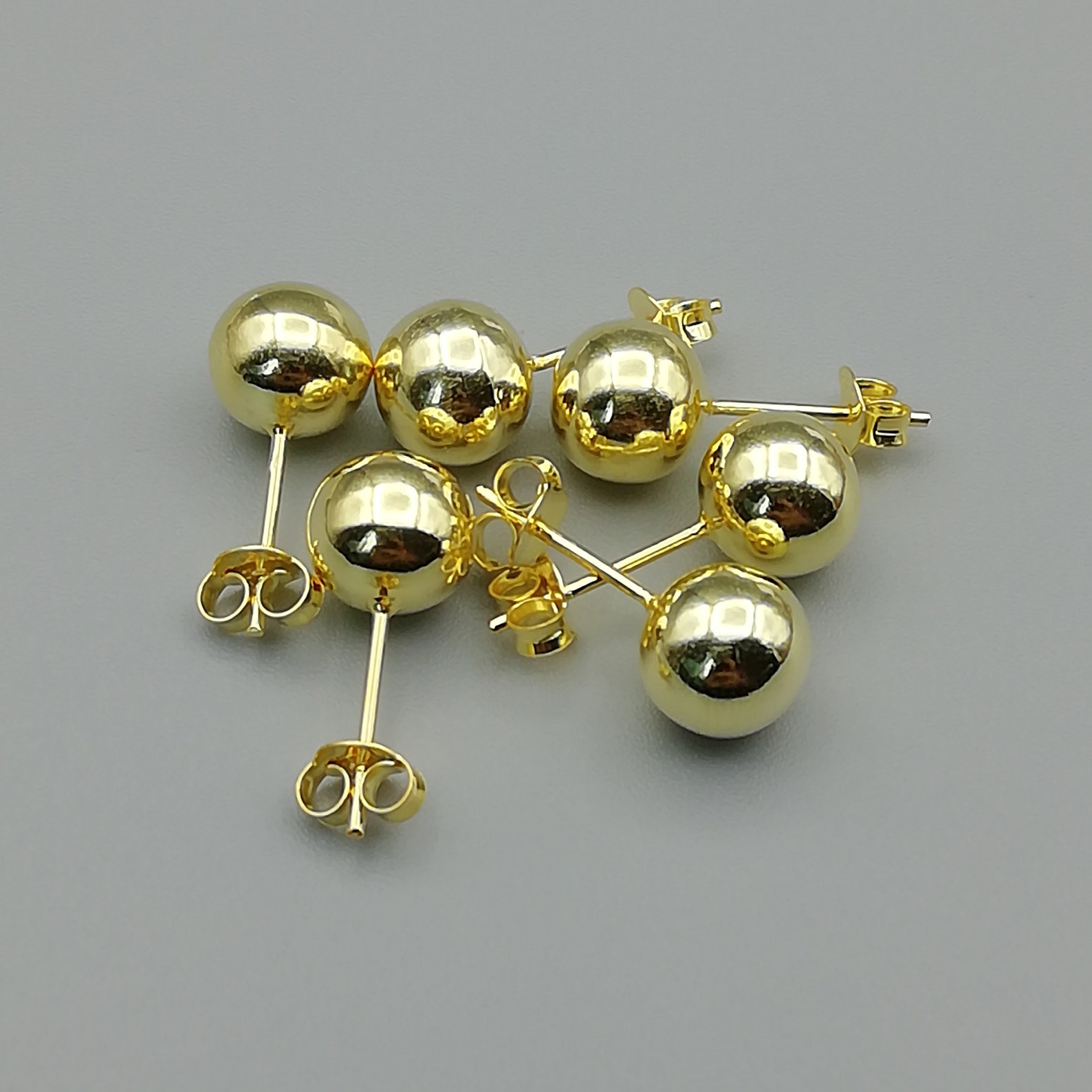 2 Pairs of 8mm Gold Ball Studs 925 Gold Plated Sterling Etsy