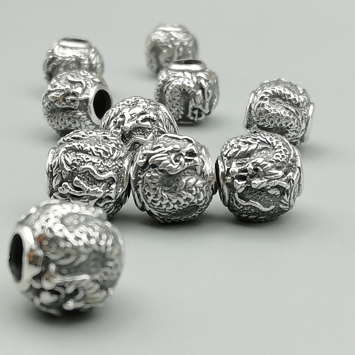 1 Sterling Silver 10mm Dragon Bead 925 Sterling Silver Beads Etsy