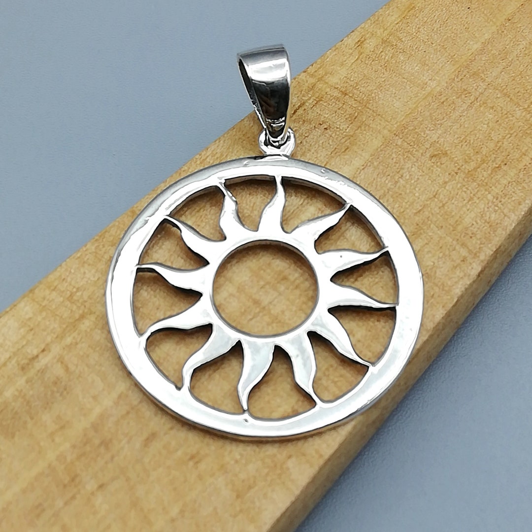thumbnail image 2 of 925 Sterling Silver Sun Pendant With Natural Cognac Amber – Handmade Poland, Snake Chain 2 of 4